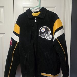 Men's Black and Gold Bomber Jacket with Team Helmet Patch